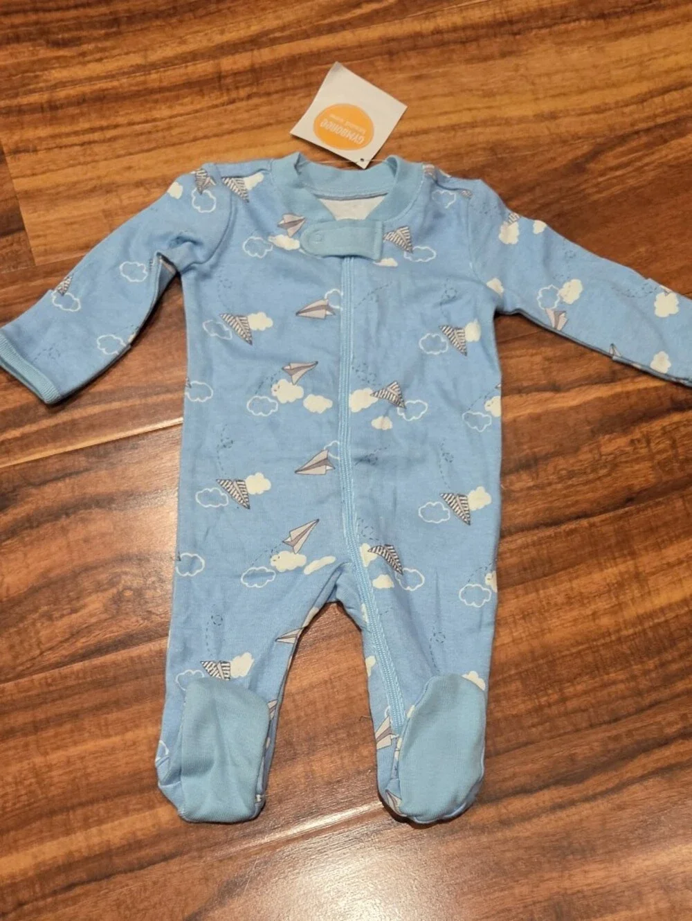 Gymboree NWT Newborn Blue Paper Airplane Footie Romper, Hat and Bib